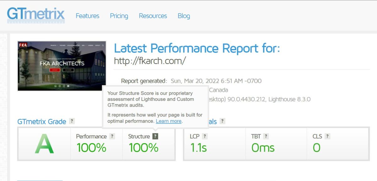 Architect Firm website performance